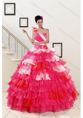 2015 Unique  and Detachable Multi Color Quince Dresses with Ruffled Layers and Beading