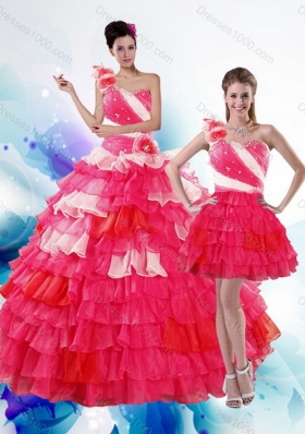2015 Unique  and Detachable Multi Color Quince Dresses with Ruffled Layers and Beading