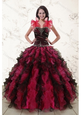 2015 Unique and Detachable Multi Color Quince Dresses with Ruffles and Beading