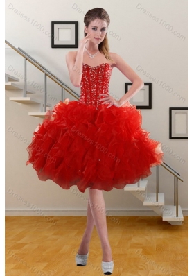 2015 Unique and Detachable Red Sweet 15 Dresses with Beading and Ruffles