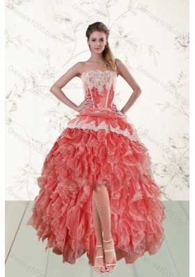 2015 Unique and Detachable Strapless  Quinceanera Dresses in Watermelon