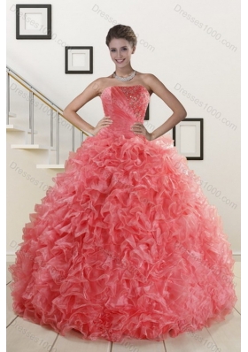 2015 Unique and Detachable Watermelon Sweet 15 Dresses with Beading and Ruffles