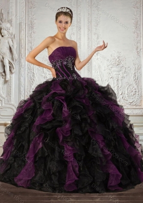 2015 Unique Elegant Strapless Multi Color Quinceanera Dress with Ruffles and Embroidery