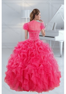 2015 Unique Hot Pink Sweet Sixteen Dresses with Ruffles and Beading