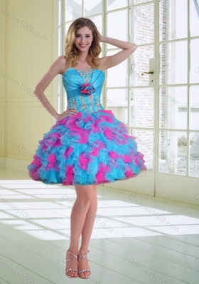 Beautiful Strapless Appliques and Ruffles Multi Color Quinceanera Dress