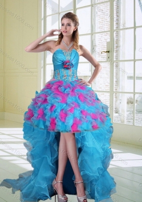 Beautiful Strapless Appliques and Ruffles Multi Color Quinceanera Dress