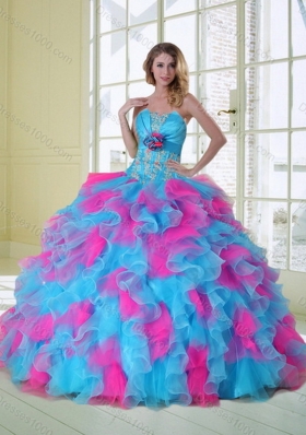 Beautiful Strapless Appliques and Ruffles Multi Color Quinceanera Dress