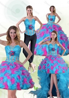 Beautiful Strapless Appliques and Ruffles Multi Color Quinceanera Dress
