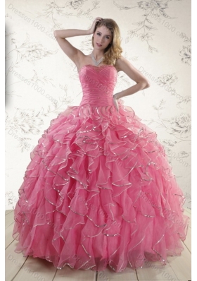 Beautiful Strapless Paillette Sweet Sixteen Dresses in Rose Pink for 2015