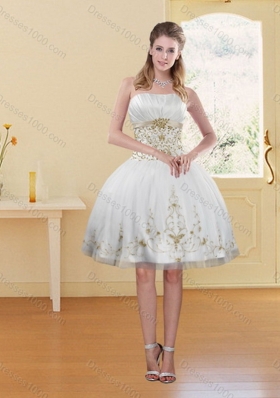 Inexpensive Embroidery White and Gold Sweet Sixteen Dress for 2015