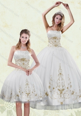 Inexpensive Embroidery White and Gold Sweet Sixteen Dress for 2015