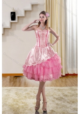 Pink Strapless 2015 Sweet Sixteen Dresses with Embroidery and Ruffles