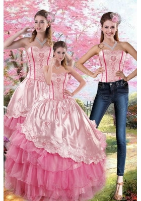 Pink Strapless 2015 Sweet Sixteen Dresses with Embroidery and Ruffles