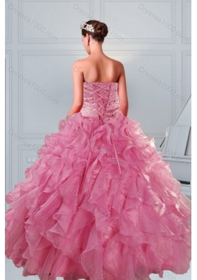 The Super Hot 2015 Beading and Ruffles Sweet Sixteen Dresses in Coral Red