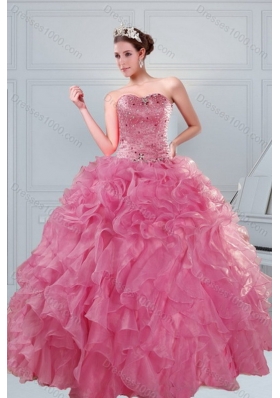 The Super Hot 2015 Beading and Ruffles Sweet Sixteen Dresses in Coral Red