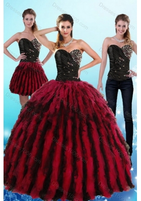 Unique and Detachable Multi Color Sweetheart Sweet 16 Dresses with Ruffles and Beading