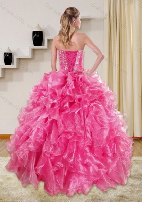 Unique and Detachable Sturning Hot Pink Quince Dresses with Beading and Ruffles for 2015