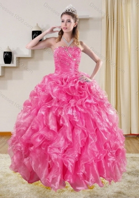 Unique and Detachable Sturning Hot Pink Quince Dresses with Beading and Ruffles for 2015