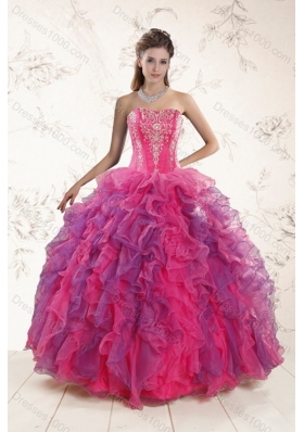 2015 Beautiful Multi Color Sweet 16 Dresses with Appliques and Ruffles