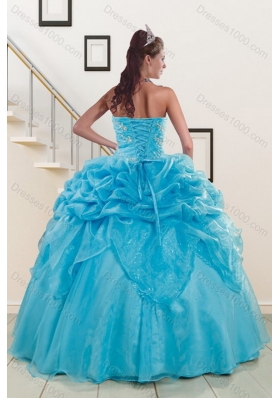 2015 Beautiful Teal Quince Gown with Embroidery and Pick Ups