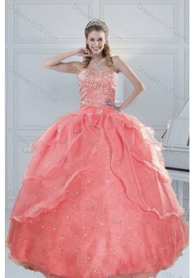 2015 New Style Beading Quinceanera Dresses in Watermelon