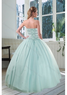 2015 Unique and Detachable Beautiful Apple Green Strapless Sweet 15 Dresses with Beading