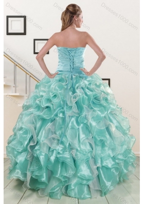 2015 Unique and Detachable Luxurious Strapless Beading Quinceanera Dresses in Aqual Blue