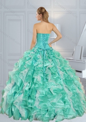 Apple Green Sweetheart 2015 Quinceanera Dresses with Ruffles and Beading