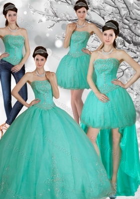 Appliques and Beading Strapless Sweet 15 Dress in Apple Green