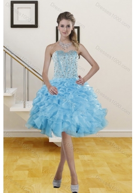 Brand New Baby Blue Quince Dresses with Beading and Ruffles