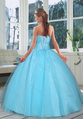 Cute Baby Blue Sweetheart Beaded Quinceanera Dress for 2015