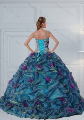 Cute Multi Color Quinceanera Gown with Hand Made Flower and Pick Ups