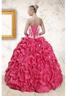 Inexpensive Hot Pink Dresses for Quince with Pick Ups and Appliques