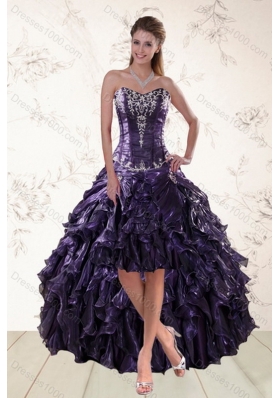 Luxurious Sweetheart Ball Gown Purple Quince Dresses with Embroidery