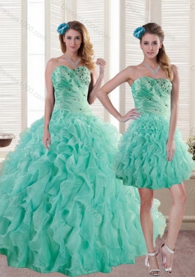 Newest Aqua Blue Quince Dresses with Beading and Ruffles for 2015