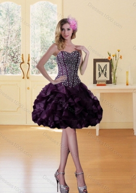 Sweetheart Burgundy Quinceanera Dress with Ruffles and Beading