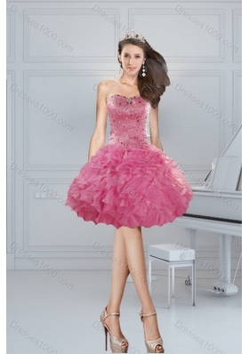 Unique and Detachable Luxurious Coral Red Quince Dresses with Beading and Ruffles