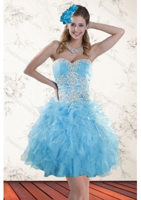 Unique and Detachable Sophisticated Appliques and Ruffles Baby Blue Sweet 15 Dresses