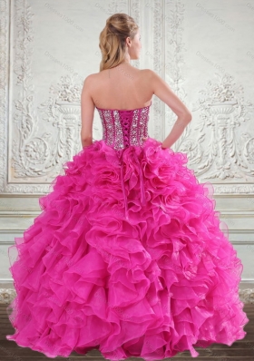 Vestidos de Sweetheart Hot Pink 2015 Quinceanera Gown with Beading and Ruffles