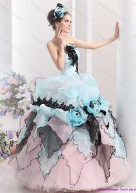 Ruffles Multi Color 2015 Quinceanera Dresses with Hand Made Flowers