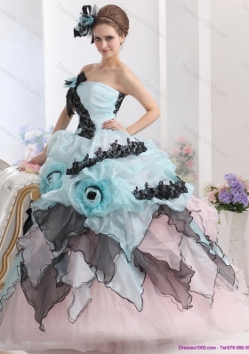 Ruffles Multi Color 2015 Quinceanera Dresses with Hand Made Flowers