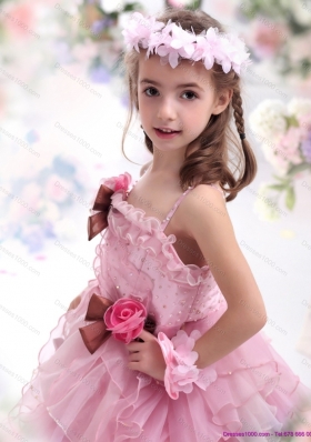 2015 Baby Pink Little Girl Pageant Dress with Hand Made Flowers and Ruffles
