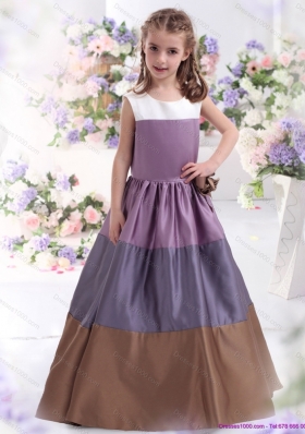 2015 Pretty Multi Color Scoop Little Girl Pageant Dress with Bowknot