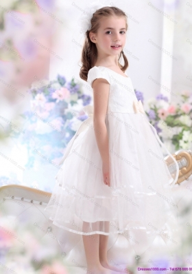 2015 Scoop White Little Girl Pageant Dresses with Bowknot and Ruffles