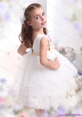 Beading Ruffled 2015 White Little Girl Pageant Dress with Bowknot