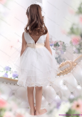 Beading Ruffled 2015 White Little Girl Pageant Dress with Bowknot