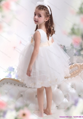 Beading Ruffled 2015 White Little Girl Pageant Dress with Bowknot