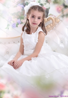 Most Popular White Scoop Flower Girl Dress with Appliques