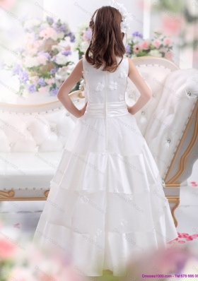 Most Popular White Scoop Flower Girl Dress with Appliques