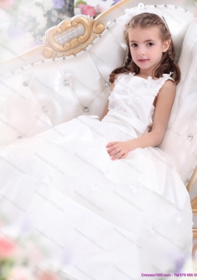 Most Popular White Scoop Flower Girl Dress with Appliques